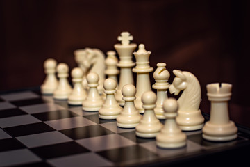 Chess team on a wooden board