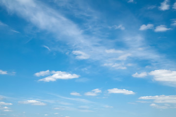 Naklejka na ściany i meble Blue clear sky with light white clouds.