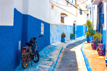 Blue and White Street in the Kasbah des Oudaias in Rabat Morocco