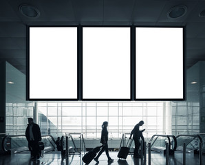 Mock up board flight Information Signage Passengers with Luggage Airport interior Travel...