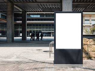 Mock up Banner Sign stand Media Advertisement outdoor Building with people