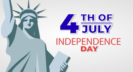 Happy 4th of July USA Independence Day greeting card with waving american national flag and hand lettering text design. Vector illustration.