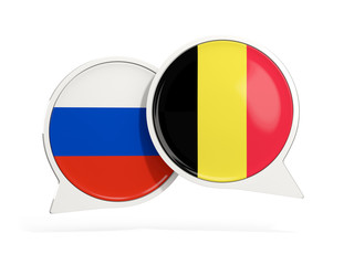 Flags of Russia and belgium inside chat bubbles