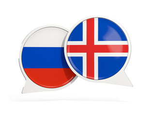 Flags of Russia and iceland inside chat bubbles