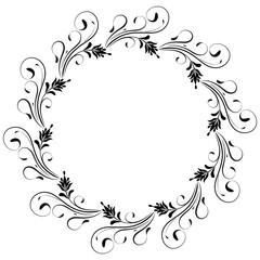 Decorative vintage frame with round floral ornament in retro style isolated on white