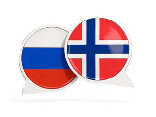 Flags of Russia and norway inside chat bubbles