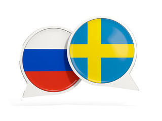 Flags of Russia and sweden inside chat bubbles