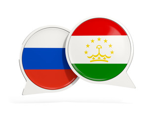 Obraz premium Flags of Russia and tajikistan inside chat bubbles
