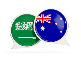 Flags of Saudi Arabia and australia inside chat bubbles