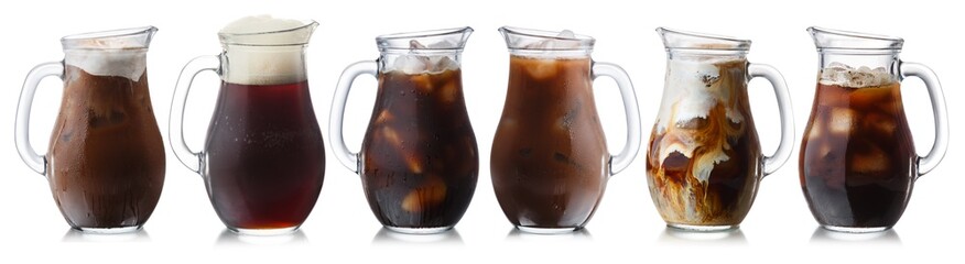 Brown drinks jugs, isolated, paths - obrazy, fototapety, plakaty