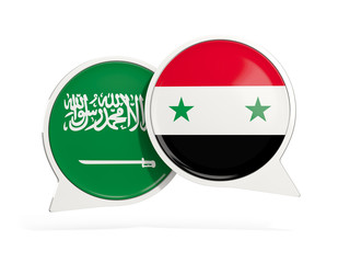 Fototapeta premium Flags of Saudi Arabia and syria inside chat bubbles