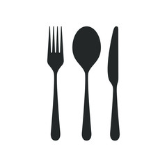 Cutlery icon. Restaurant signs. Spoon, fork and knife isolated icons on white background. Cutlery symbols. Vector illustration