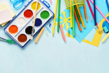 Colorful stationery supplies for school and children creation.