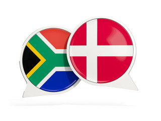 Flags of South Africa and denmark inside chat bubbles