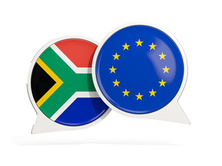 Flags of South Africa and EU inside chat bubbles