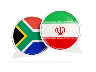 Obraz premium Flags of South Africa and iran inside chat bubbles