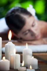 portrait of young beautiful woman in spa environment.  