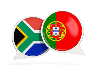 Obraz premium Flags of South Africa and portugal inside chat bubbles