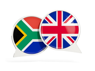 Flags of South Africa and UK inside chat bubbles