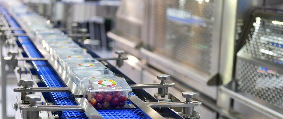 Food products boxs transfer on Automated conveyor systems industrial automation for package 
