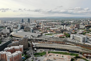 Aerial View Manchester Downtown and Stadium
