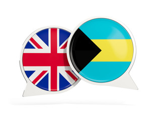 Flags of UK and bahamas inside chat bubbles