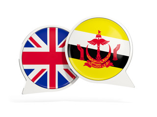 Flags of UK and brunei inside chat bubbles
