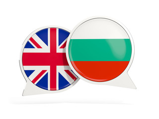 Flags of UK and bulgaria inside chat bubbles