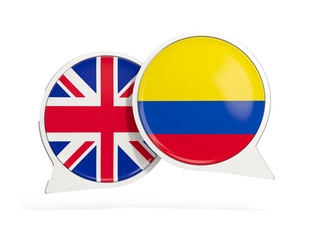 Flags of UK and colombia inside chat bubbles