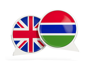 Flags of UK and gambia inside chat bubbles