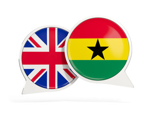 Flags of UK and ghana inside chat bubbles