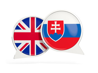 Flags of UK and slovakia inside chat bubbles