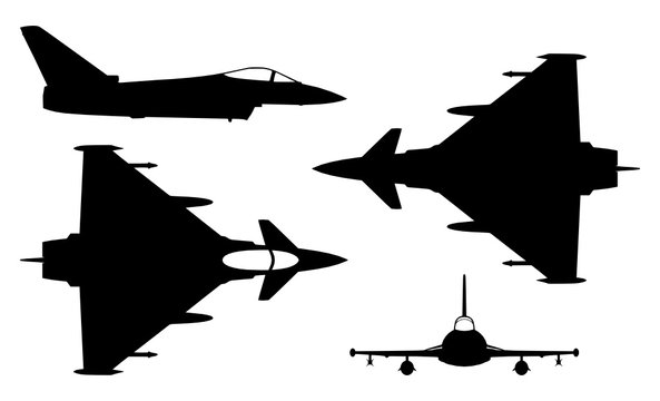 Vector high quality illustration silhouette of the multirole aircraft Eurofighter isolated on white background