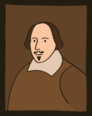 Vector cartoon style simple illustration of the famous english writer William Shakespeare