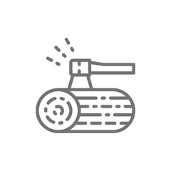 Fototapeta premium Wooden deck and ax line icon.