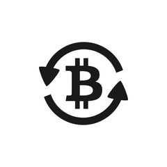 Vector illustration of two round arrows turning around the bitcoin logo symbol representing the money stock exchange concept