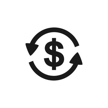Vector illustration of two round arrows turning around the american Dollar sign logo - money stock exchange concept