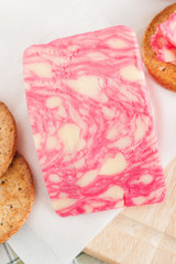 Red Windsor an unusual English cheddar cheese marbled with wine such as Bordeaux or port