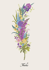 Lovely Garden. Flower feather. Vintage floral element. Spring and summer garden flowers