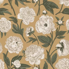Behang Vintage bloemen Naadloze patroon. Klassieke pioenrozen. Botanische vectorillustratie.