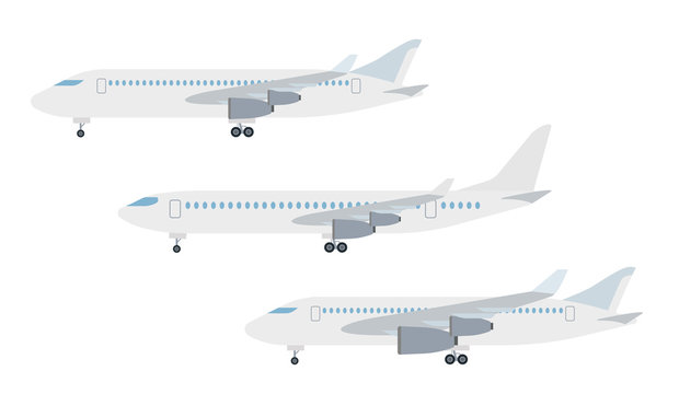 Cartoon picture of different aircraft, airplane, airliner. Vector illustration. White background.