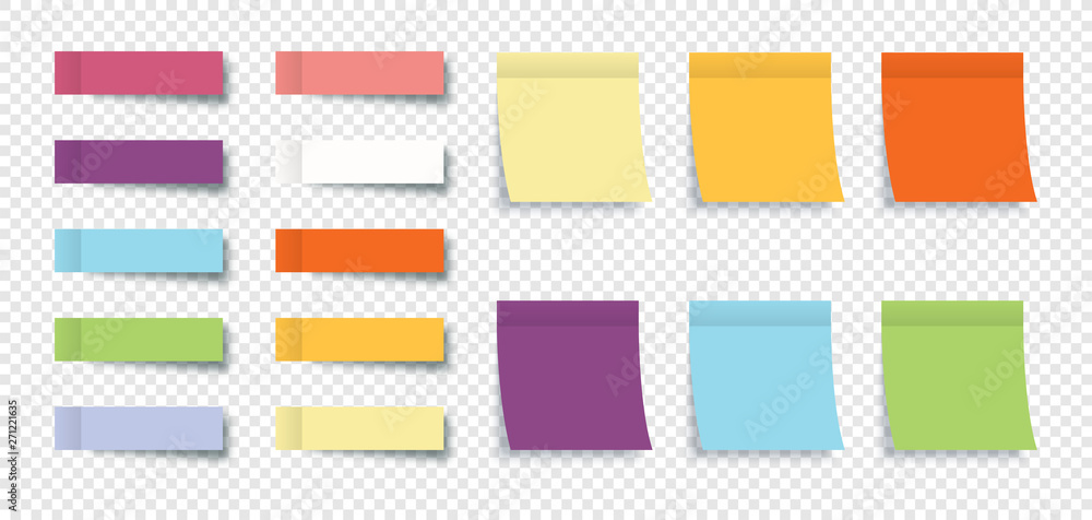 Poster color sticky notes with post note stickers isolated on transparent background