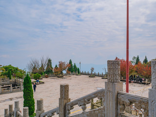zhangjiajie/China - 15 October 2018:Unacquainted Tourists walking on tianmen temple on Tianmen mountain at Zhangjiajie China..Tianmen mountain the travel landmark of Hunan zhangjiajie city China