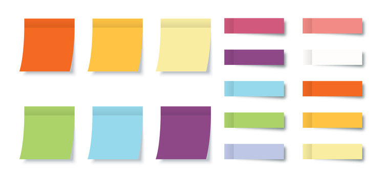 Collection Post Note Stickers With Sticky Notes Isolated On White Background. Color Post Note Stickers