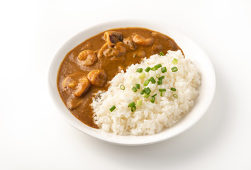 seafood curry japan with rice on isolated