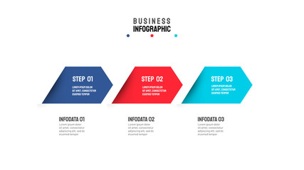 Vector arrows timeline infographic template with 3 options or steps. Can be used for flowchart, presentation, info chart, graph, annual report.