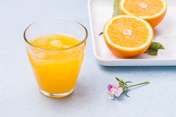 Fresh and delicious oranges and orange juice