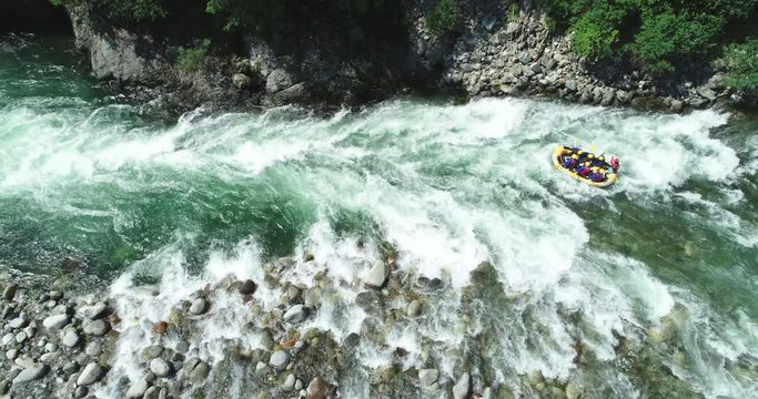 White water rafting on alpine river. Sesia river, Piedmont, Italy.