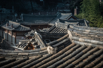 Roofs in Bukchon Hanok village in Seoul, Korea