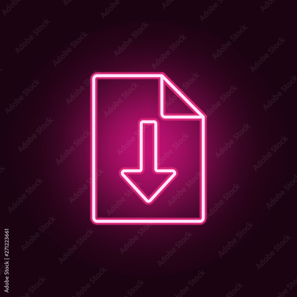 Poster download sheet neon icon. elements of web set. simple icon for websites, web design, mobile app, inf